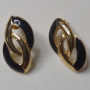 Vintage Trifari Black And Gold Tone Earrings